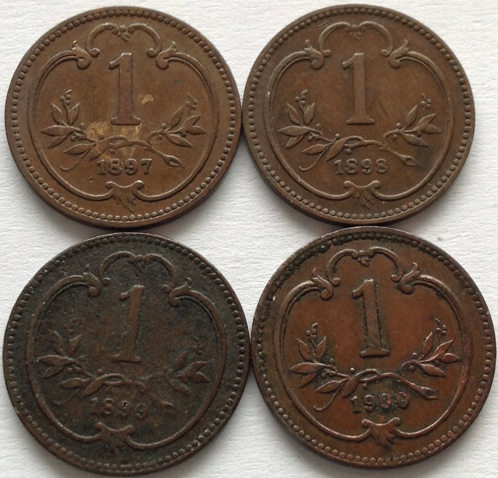 Austria 1 Heller 1897 1898 1899 1900 (4szt)