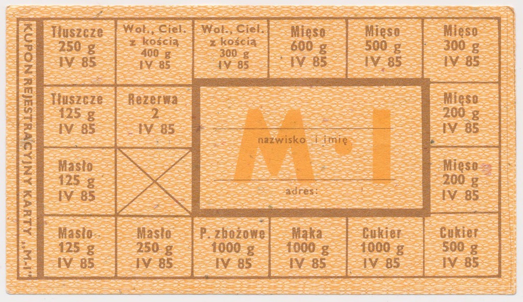 7322. Kartka żywnościowa, MI - 1985 kwiecień