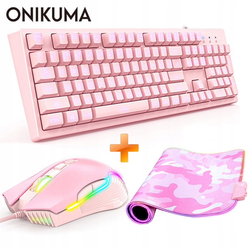 ONIKUMA Gaming Keyboard Mouse Set Różowa podkładka