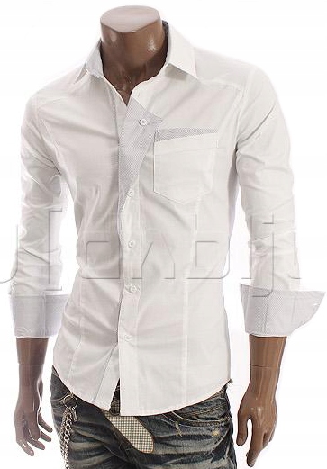 Biała Koszula Męska Długi Rękaw Modna Elegancka L