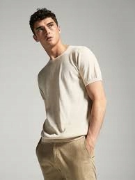 MASSIMO DUTTI dzianinowa beżowa koszulka t-shirt S