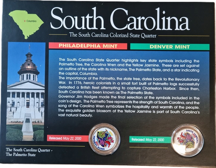 Blister 25 cent (2000) Stany USA - South Carolina KOLOR Mennica D+P komplet