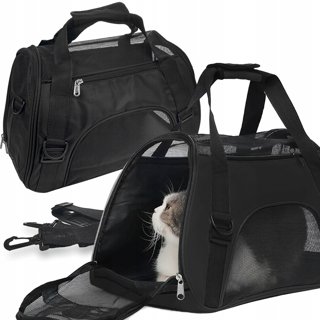 TRANSPORTER DLA KOTA PSA KRÓLIKA SOLIDNA TORBA PODRÓŻNA DLA ZWIERZĄT CZARNA
