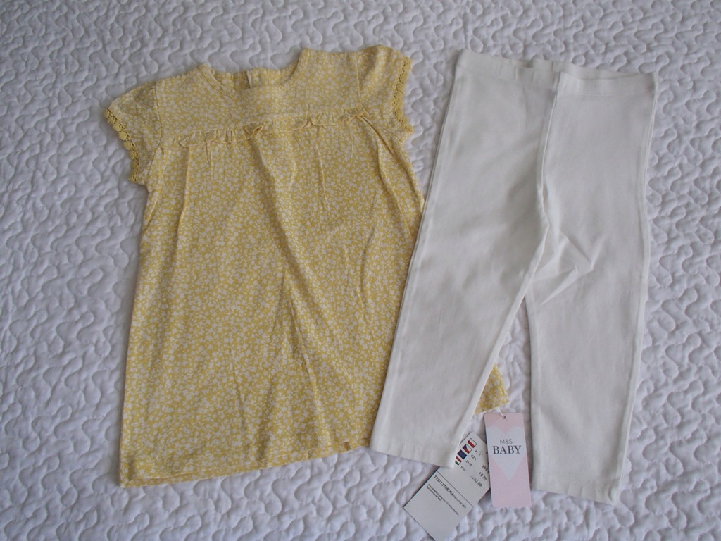 M&S tunika legginsy żółty i biel nowy roz 92