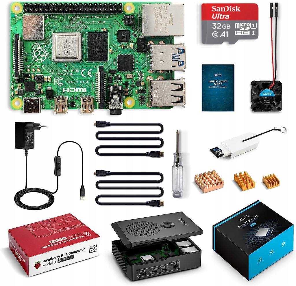 Mikrokomputer Labists Raspberry Pi 4 Model B Obudowa Zestaw Karta micro SD
