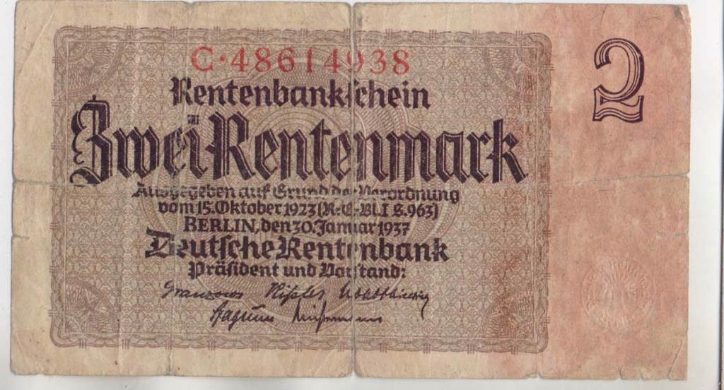 NIEMCY - 2 RENTENMARK 1937 seria C - 48614938