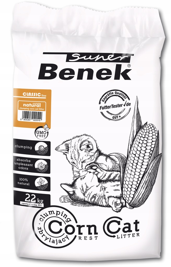 Żwirek Super Benek Corn Cat Classic naturalny 35L