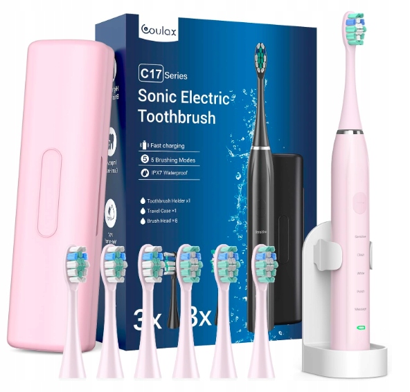 COULAX Sonic elektryczna szczoteczka do zębów C17 Series RÓŻOWA