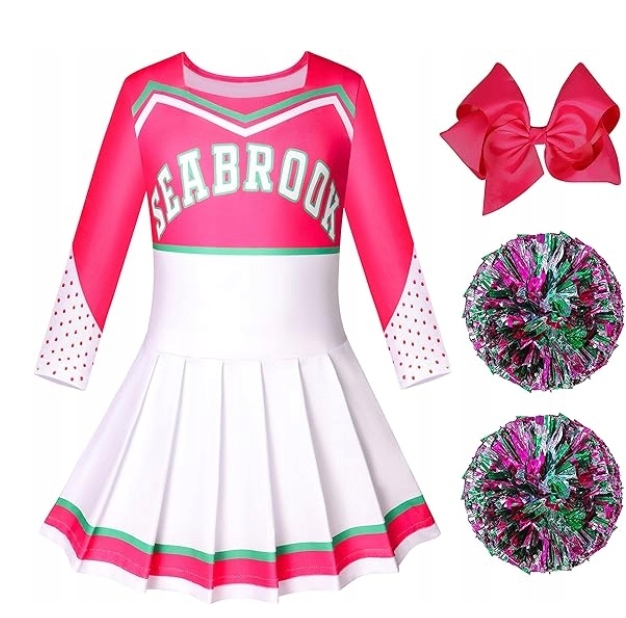 Strój cheerleaderka KOSTIUM CHEERLEADERKI SCENICZNY Z POMPONAMI 160cm,13lat
