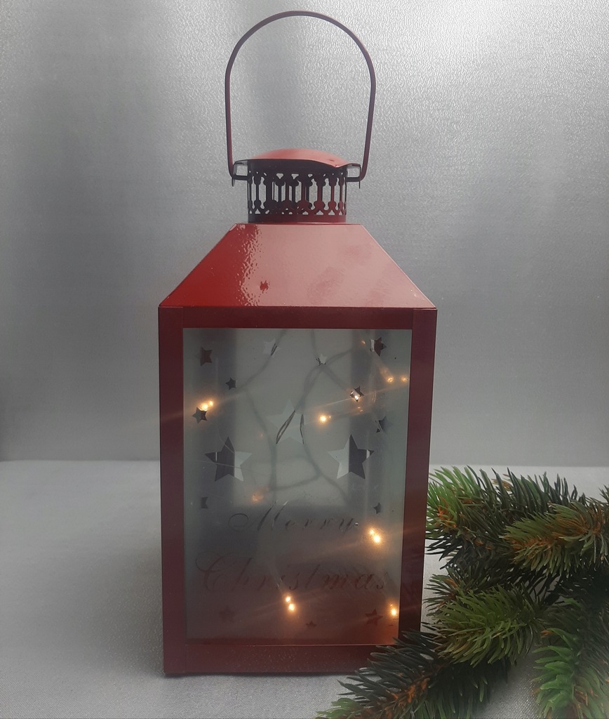 Lampion świąteczny czerwony z lampkami led