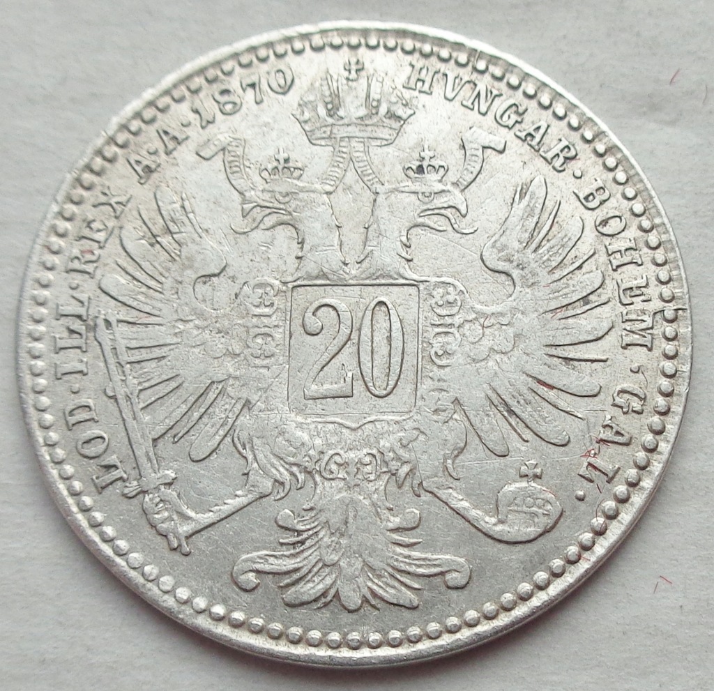 AUSTRIA - 20 Krajcarów / kreuzer - 1870 - srebro