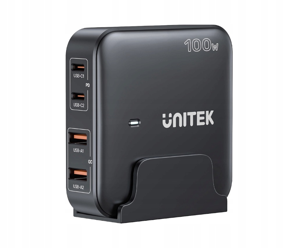 Ładowarka biurkowa Unitek P1229ABK01 GaN 2xUSB-C 2xUSB-A PD 100W QC Czarna