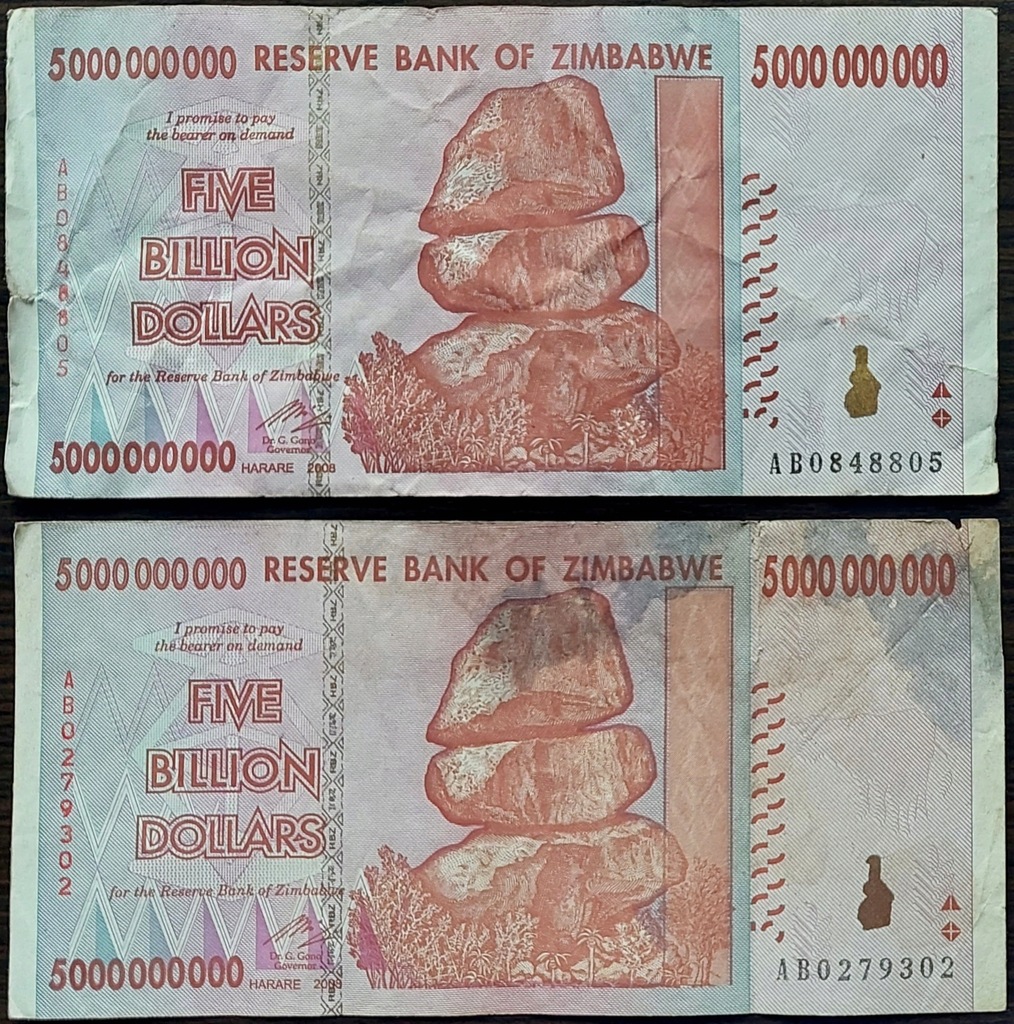 #064. Banknot Zimbabwe 5000 000 000$ 2008r. Seria AB Obiegowy