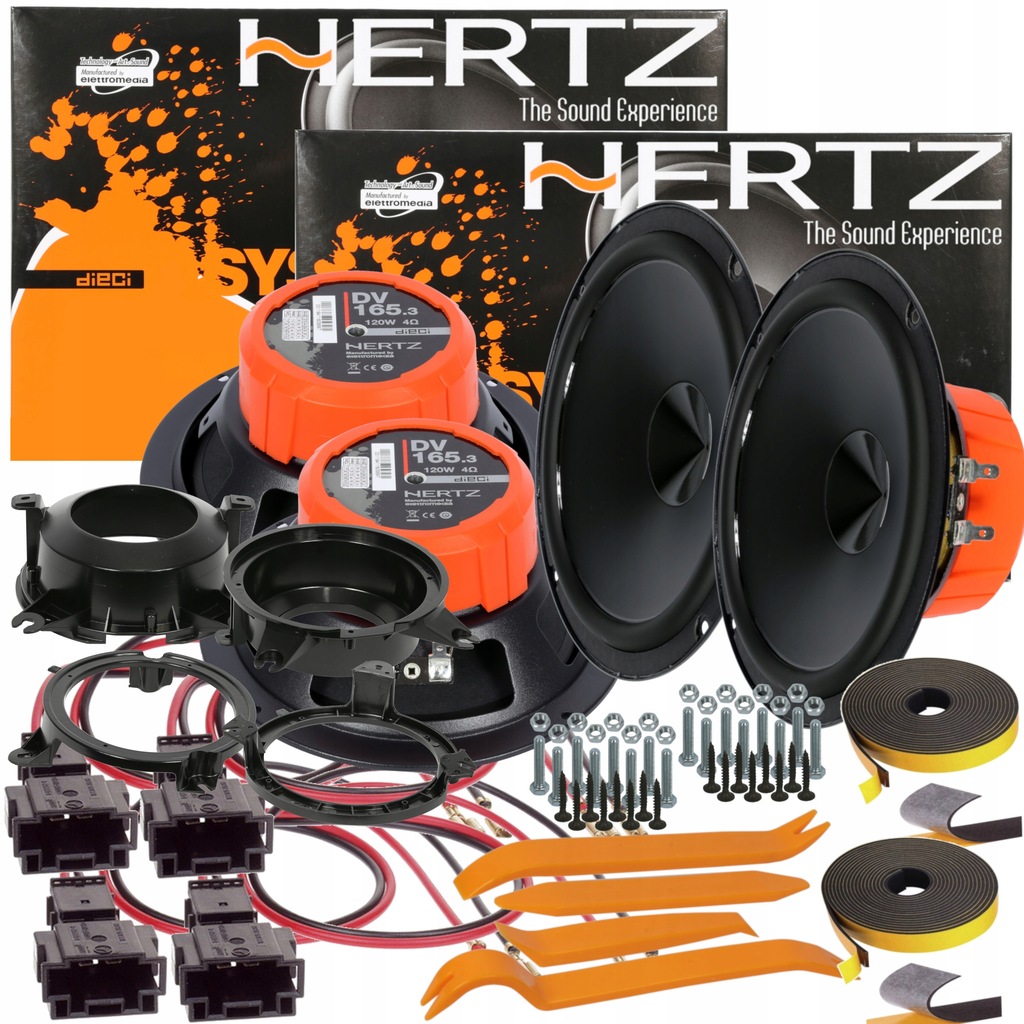 HERTZ GŁOŚNIKI Z DSK165 VOLVO S70 V70 DRZWI PRZÓD I TYŁ DYSTANSE + MATA