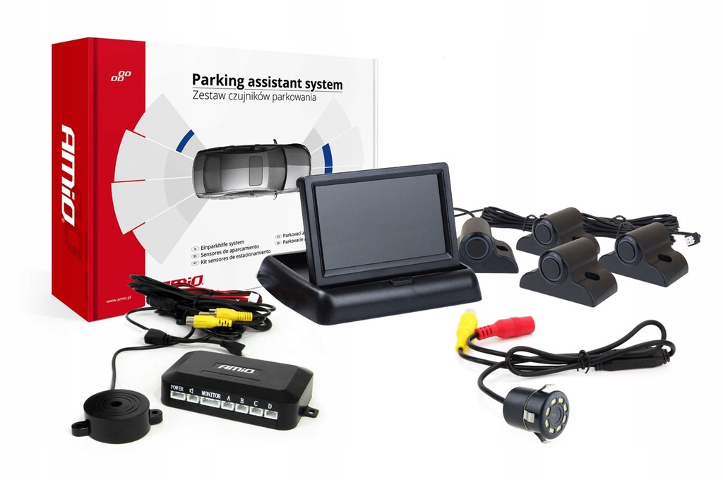 Zestaw czujników parkowania TFT02 4,3" z kamerą HD-308-LED 4 sensory czarne