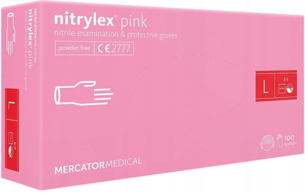 Rękawice Nitrylowe 100 sztuk / Różowe / Nitrylex Pink (L 8-9)