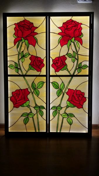 Róże podwójny panel witrażowy Przeszklenie Kwiaty