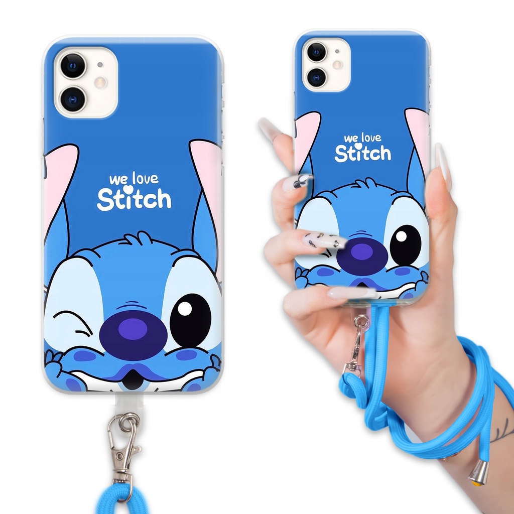 ETUI + BLUE SZNUREK Do iPHONE 11 Obudowa Case Quick LILO STICH Modne Wzory