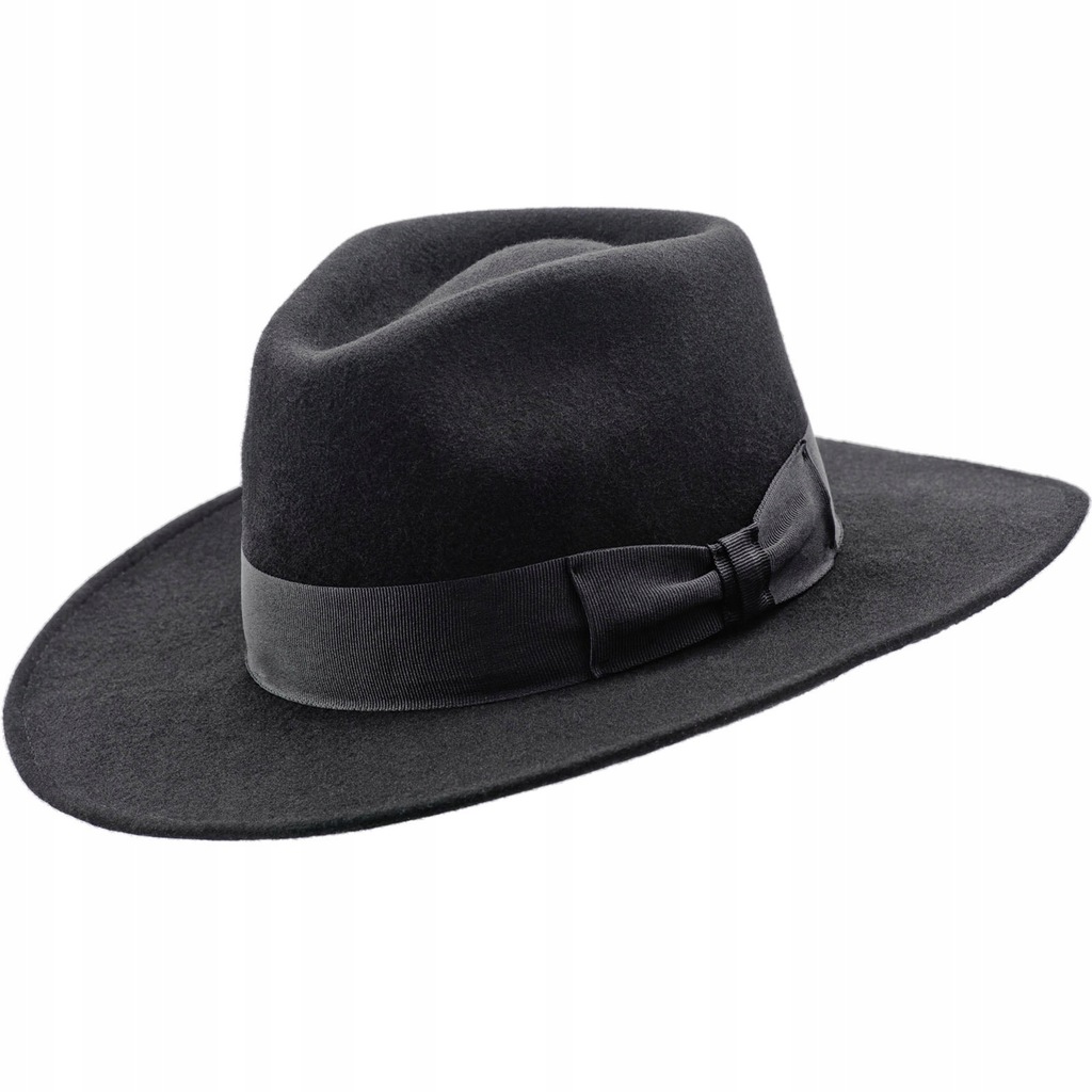 LEKKI CZARNY KAPELUSZ FEDORA CHICAGO Z WEŁNY 56cm 10798548585