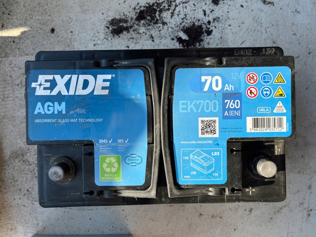 Akumulator Exide AGM 70Ah EK700 760A