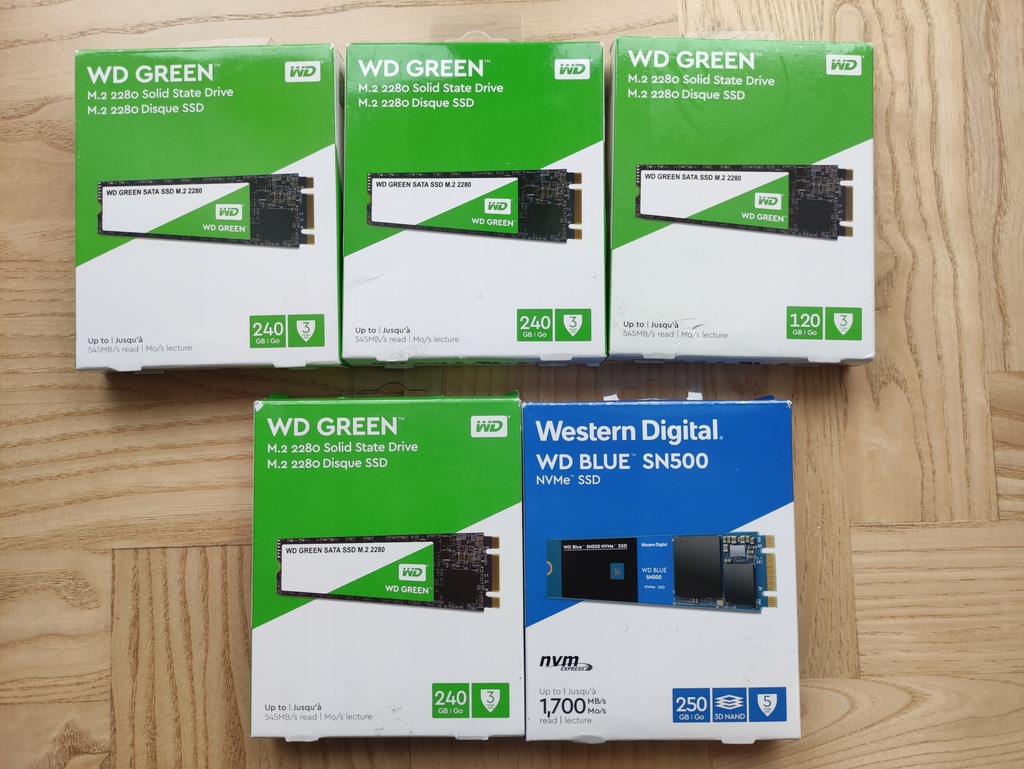 5x Pudełek z SSD WD GREEN i BLUE