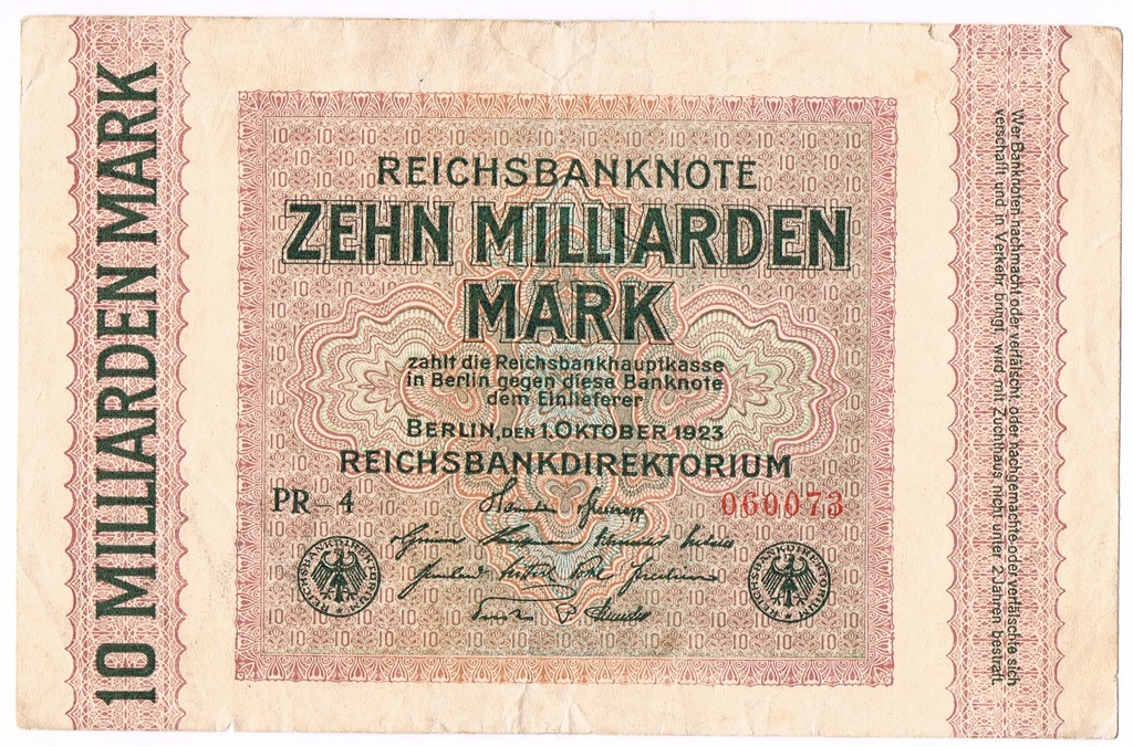 10 Miliardów Marek, Reichsmark 1923, P/117b, ładny stan. Niemcy