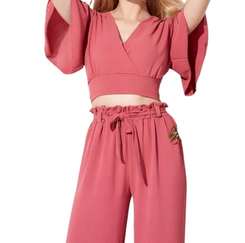 KOMPLET letni top spodnie brudny róż