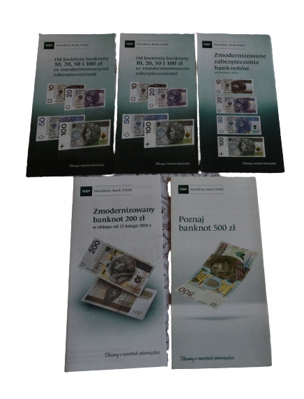 Foldery-zabezpieczenia i inf o banknotach- 5 szt