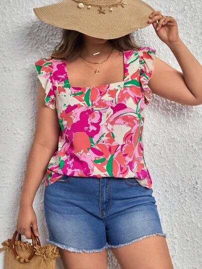 SHEIN BLUZKA BEŻOWO-RÓŻOWA WE WZÓR KRÓTKI RĘKAW 2XL 767