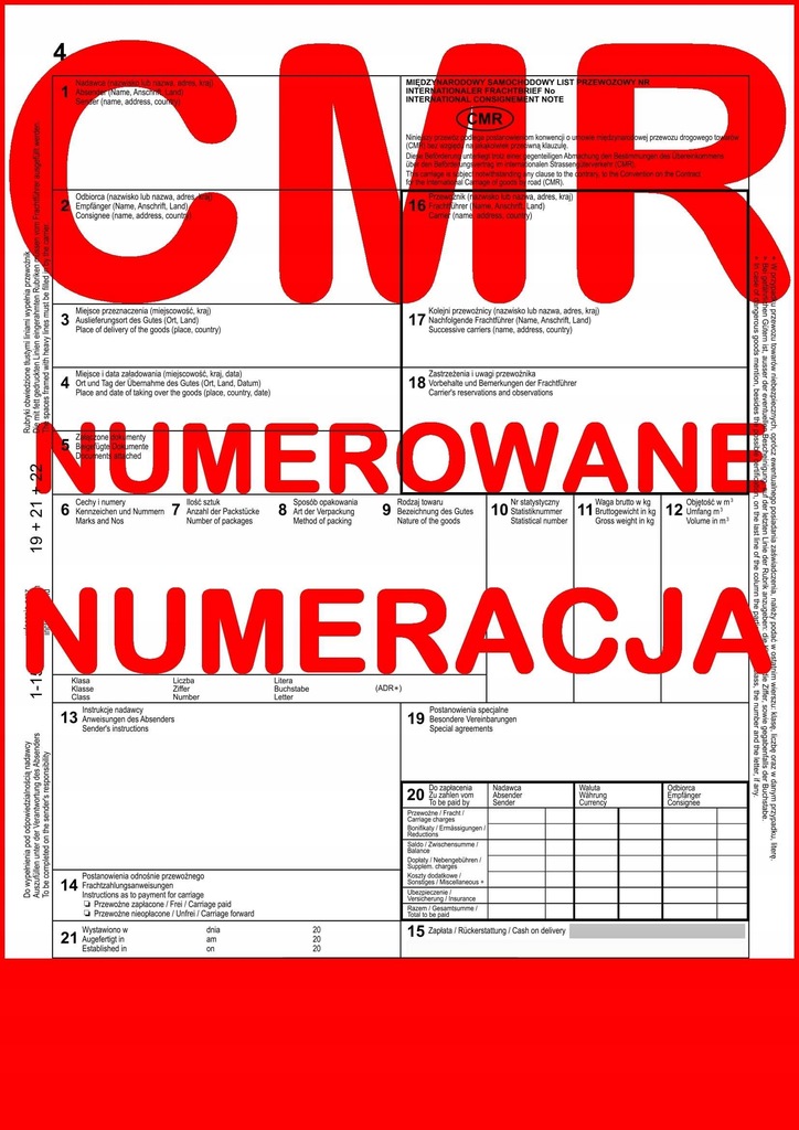 CMR List Przewozowy 100 kartek - 4 odcinki - 25 ko