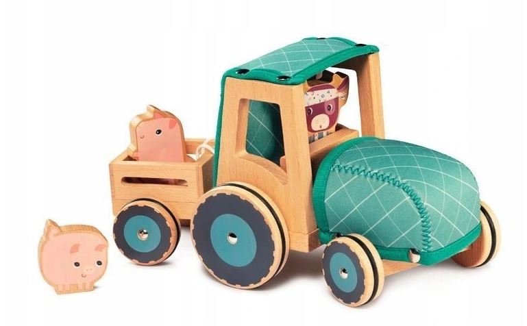 LILLIPUTIENS Drewniany traktor z 2 świnkami Krówka