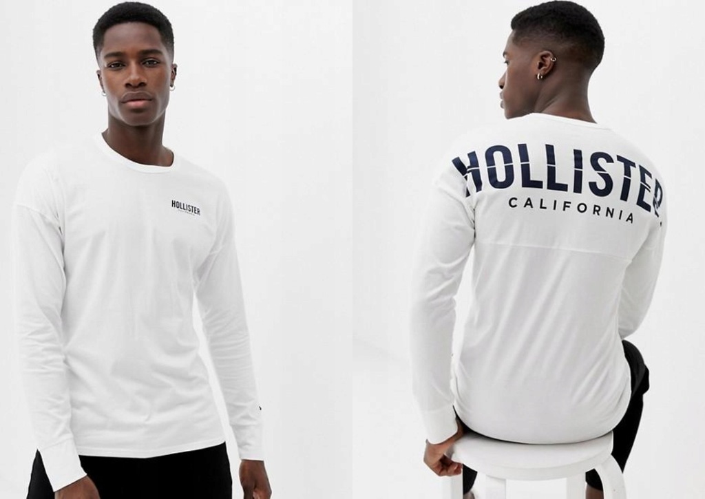 HOLLISTER BLUZKA Z DŁUGIM RĘKAWEM Z LOGO XL