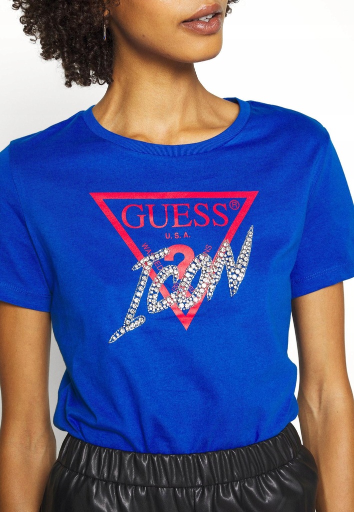 V5I310*GUESS T-SHIRT NIEBIESKI DAMSKI LOGO M K00