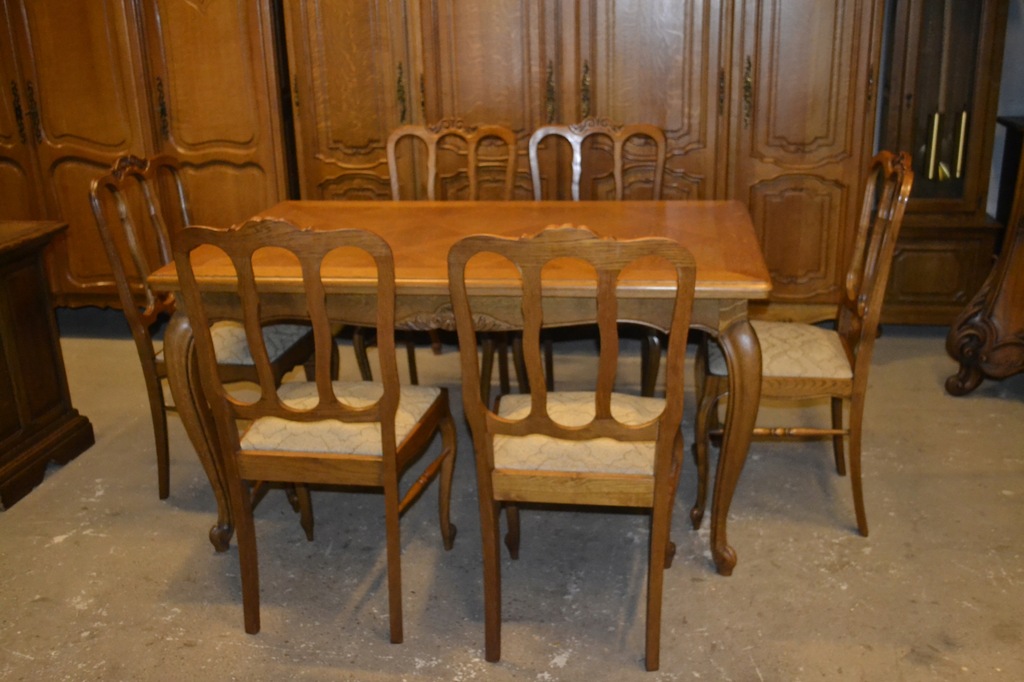 stół ludwikowski + 6 krzeseł . dąb