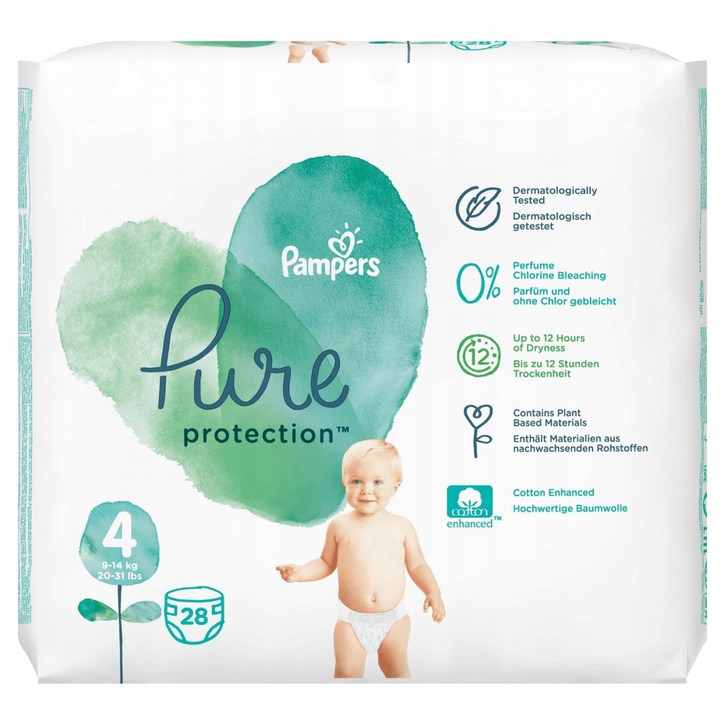 Pampers Pure Protect Pieluchy Rozmiar 4 9-14kg 28