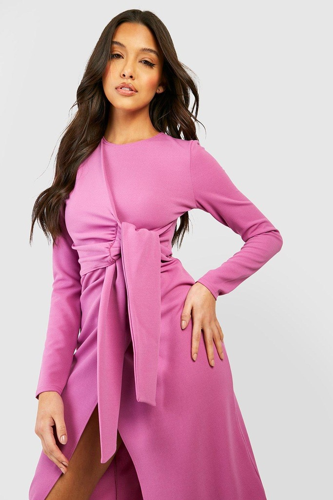 N005E09 Boohoo RÓŻOWA SUKIENKA MIDI WIĄZANIE 42