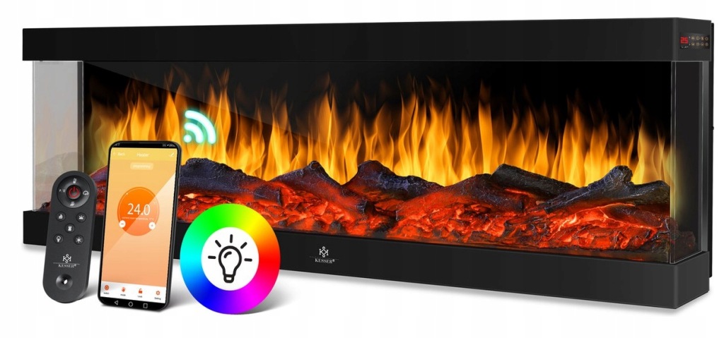 Kominek elektryczny z funkcją grzewczą czarny 1800 W 142 x 38 x 25 cm