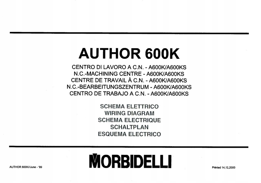 Centrum MORBIDELLI Author 600K - schematy elektr.
