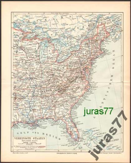 STANY WSCHODNIE USA stara mapa z 1897 roku