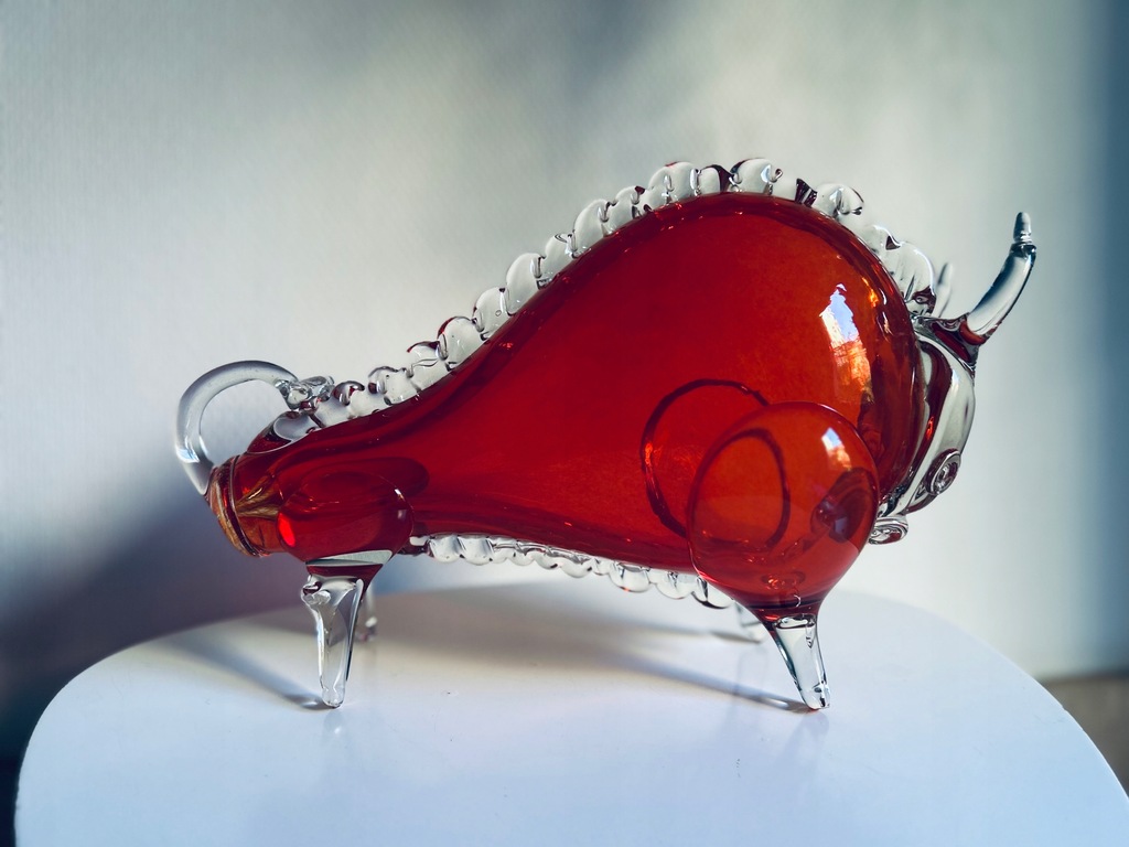 szklany byk Huta Niemen czerwony idealny Murano XL