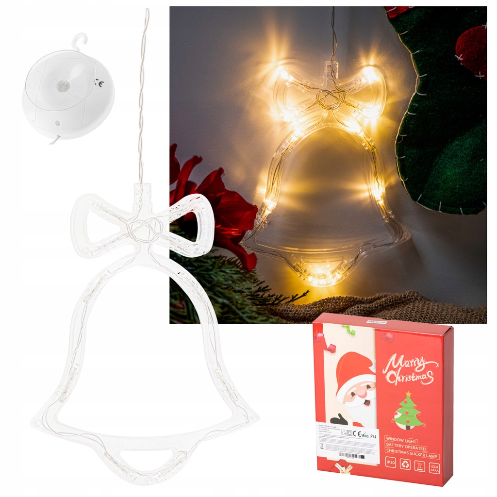 Lampki LED Wisząca Ozdoba Dekoracja Świąteczna Dzwonek 10LED Biały Ciepły