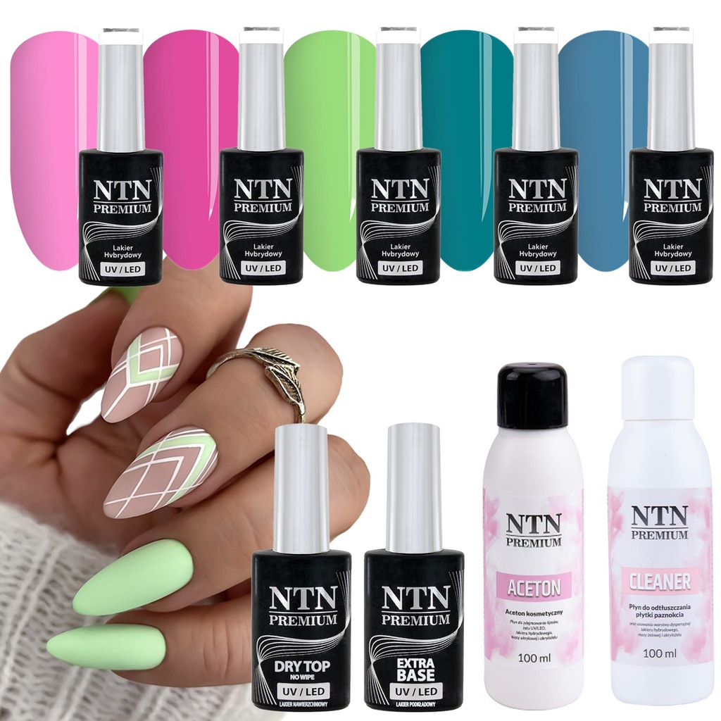 9x NTN lakiery hybrydowe Baza Top Aceton Cleaner