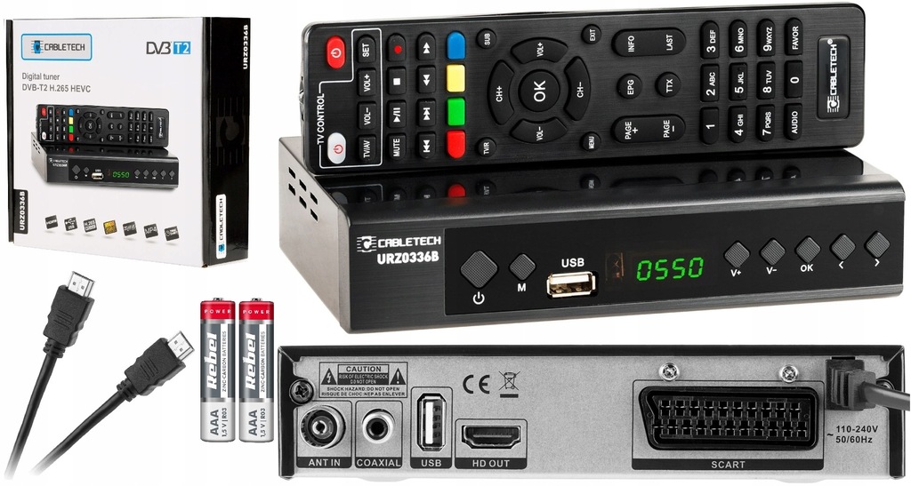 DEKODER CYFROWY DVB-T2 CABLETECH USB + KABEL HDMI