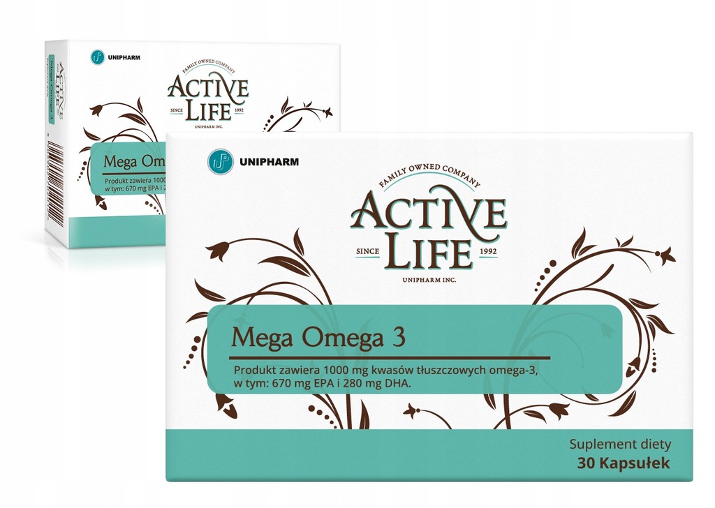 Omega 3 (670mg EPA i 280mg DHA) Kwasy omega 3 Active Life Mega Omega 30szt