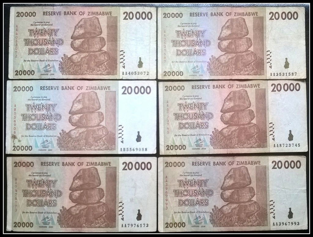 #003. Banknot Zimbabwe 20000$ 2008r. Obiegowy