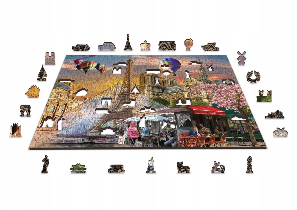 Drewniane Puzzle z figurkami - Wiosna w Paryżu rozm. XL, 600 elementów