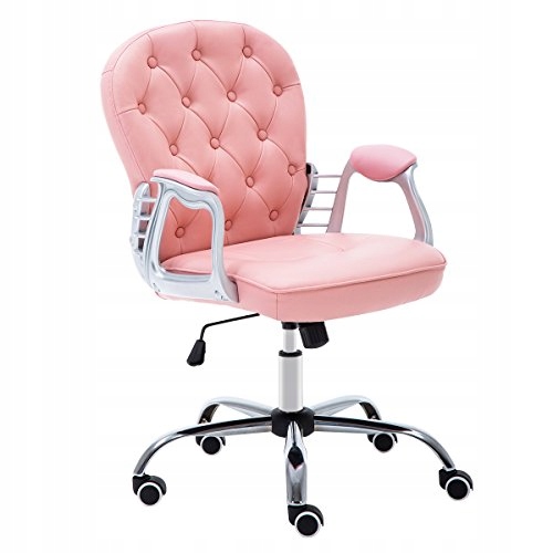 Krzesło obrotowe biurowe różowe skórzane