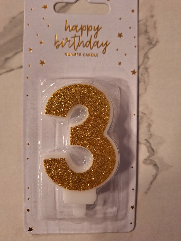 Świeczka urodzinowa PartyDeco cyfra 3 złota