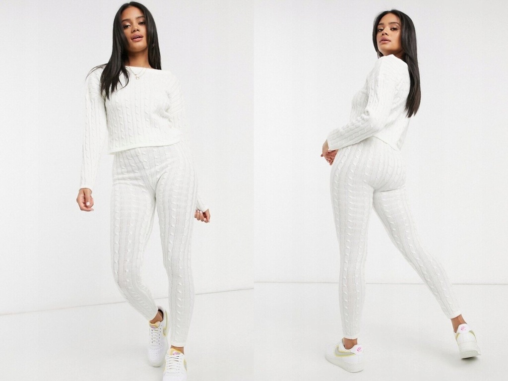 Femme Luxe biały komplet sweter spodnie S/36
