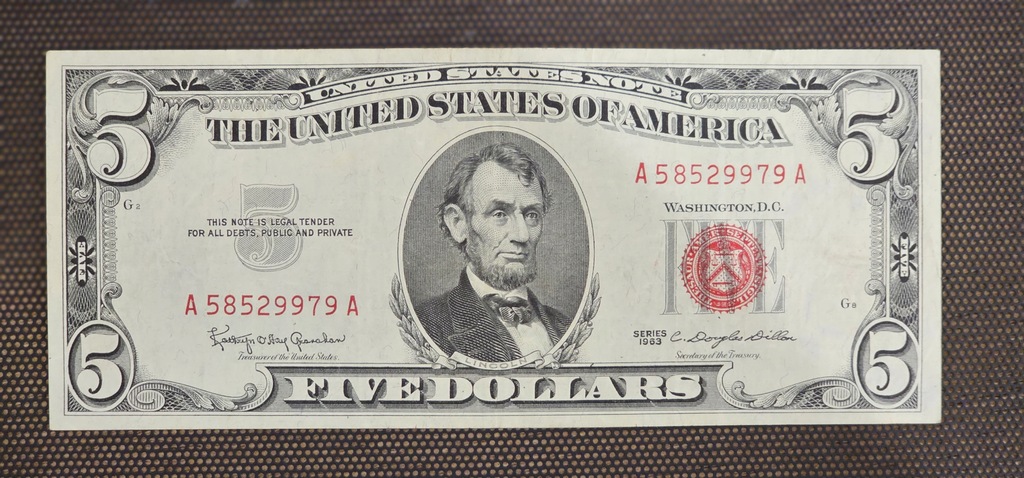 5 dolarów 1963 POLECAM RED SEAL RZADKI PIĘKNY XF ++